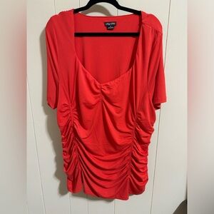 City chic XL plus size 22 red orange ruched top sexy flattering